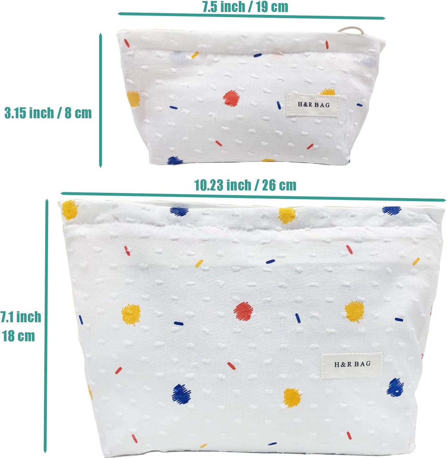 2 Pcs Makeup Bags, Large Cosmetic Bag Travel Toiletry Bag Organizer for Women, Embroidery Craft, Floral Makeup Bag Small Cosmetic Pouch Purse with Zipper, Gifts for Girls Teen (Colorful Dots)