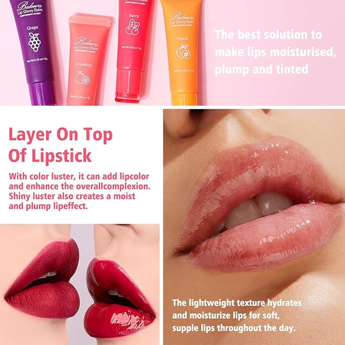GECOMO Lip Glowy Balm, Moisturizing Lip Gloss, Nourishing Glossy Transparent Plumping Oil, Non-sticky Tinted Toot Lip Balm for Lip Care (GRAPEFRUIT) 0.35oz