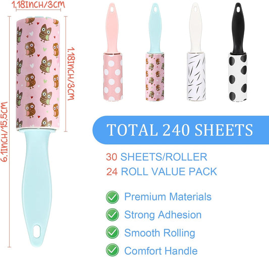 Hushee 24 Pcs Mini Lint Rollers for Pet Hair, Clothes, Gift Bags & More; Travel Size, Compact & Portable; Easy to Use, Comfortable Grip; 720 Sheets, Versatile Application