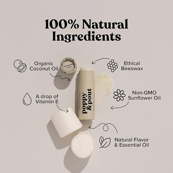 Poppy & Pout Marshmallow Creme Jumbo Lip Balm | All Natural Lip Balms & Moisturizers | Hydrates with Beeswax, Vitamin E, Organic Coconut Oil | Cruelty-Free | Lip Balm in Recyclable Cardboard Tube