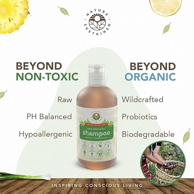 Organic Shampoo - Raw & Wildcrafted with Probiotics, Hypoallergenic Natural & Sulfate Free Shampoo for Sensitive Scalp, Dry Hair, Dandruff, Gallon, Lemongrass