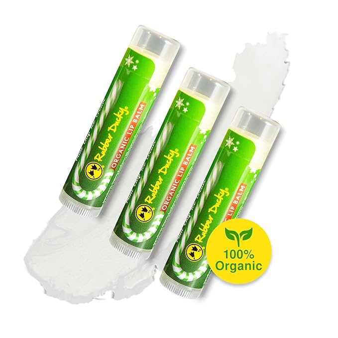 Rubber Ducky Carefree Natural Organic Lip Balm - Instant Hydration & Lip Moisturizer for Very Dry Lips - Vanilla Mint Lip Balm Flavor with Vitamin E - Vegan, Certified Organic Lip Care - 3 Pack