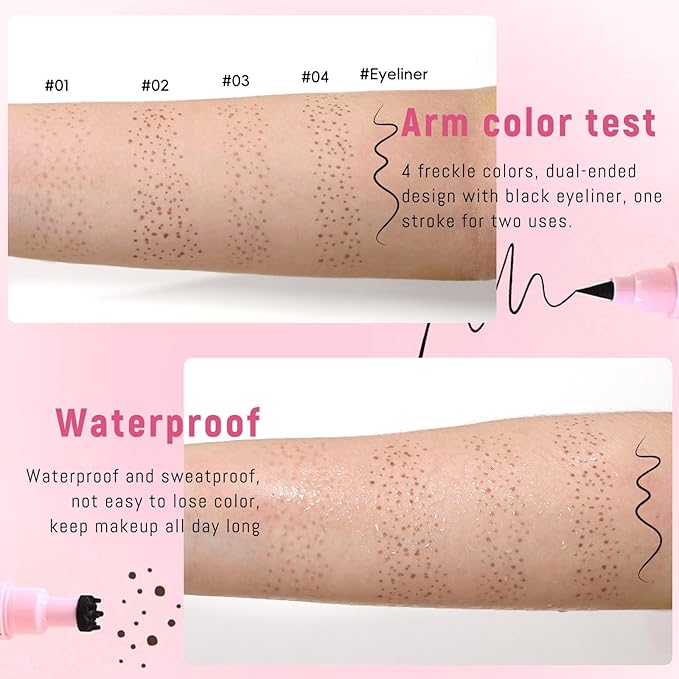 Freckle Stamp with Eyeliner Pen 2 in 1 for Natural Lifelike Faux Freckle Waterproof Fake Freckles Stain Marker for Sunkissed Makeup #Light Brown&Black
