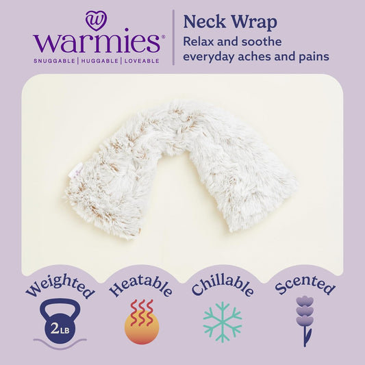 warmies Microwavable Neck & Shoulder Wrap - Heating & Cooling Plush Pad for Calming Relaxation - Weighted & Heated Neck Warmer with Scented Lavender - Microwave Heat Pad for Aches & Pain – Brown