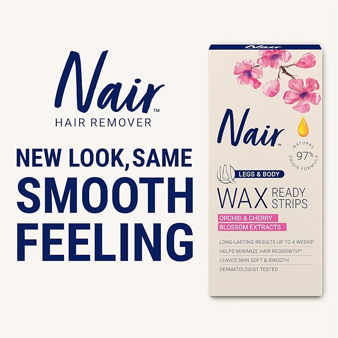 Nair Hair Remover Wax Ready Strips for Legs & Body, No Mess Waxing Kit for Hair Removal, 3-pack Wax Strips, 40ct Each Wax Kit
