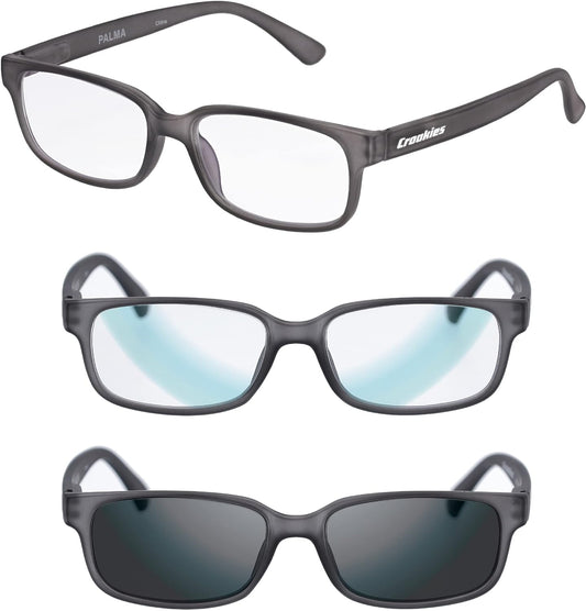 Croakies Palma Photochromic Progressive Eyewear | UV400 Sunglass for Outdoor | Bluelight Eyeglass for HEV Devices | Bundle