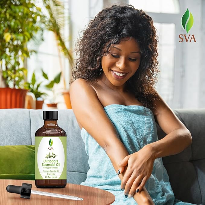 SVA Lemon Eucalyptus Essential Oil – 4 Fl Oz – 100% Natural Citriodora Oil - for Diffuser, Hair Care, Face, Skin Care, Aromatherapy, Scalp and Body Massage, Soap and Candle Making – with Dropper