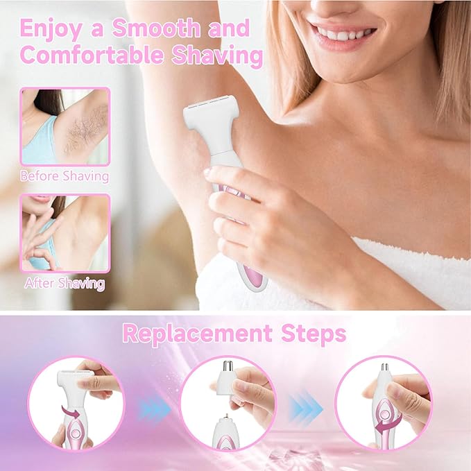 RUIM Electric Razors for Women, 4-in-1 Painless Bikini Trimmers with LED Display, Rechargeable Wet/Dry Body Razors for Arms, Legs, Pubic Hair, Face