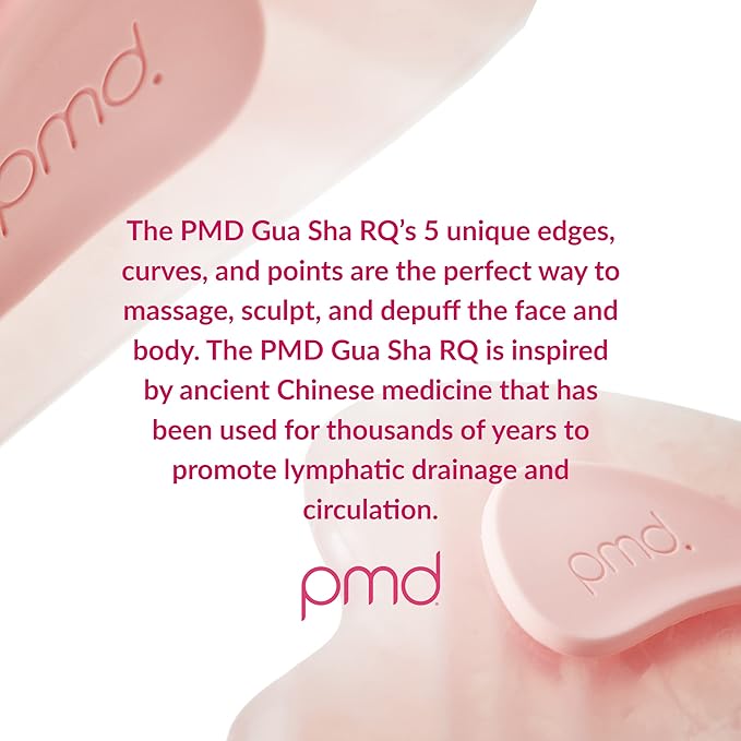 PMD Beauty Gua Sha Facial Tools - Massaging, Sculpting and Depuffing Guasha Tool for Face with Rose Quartz and Silicone Grip - Reduce Tension & Inflammation
