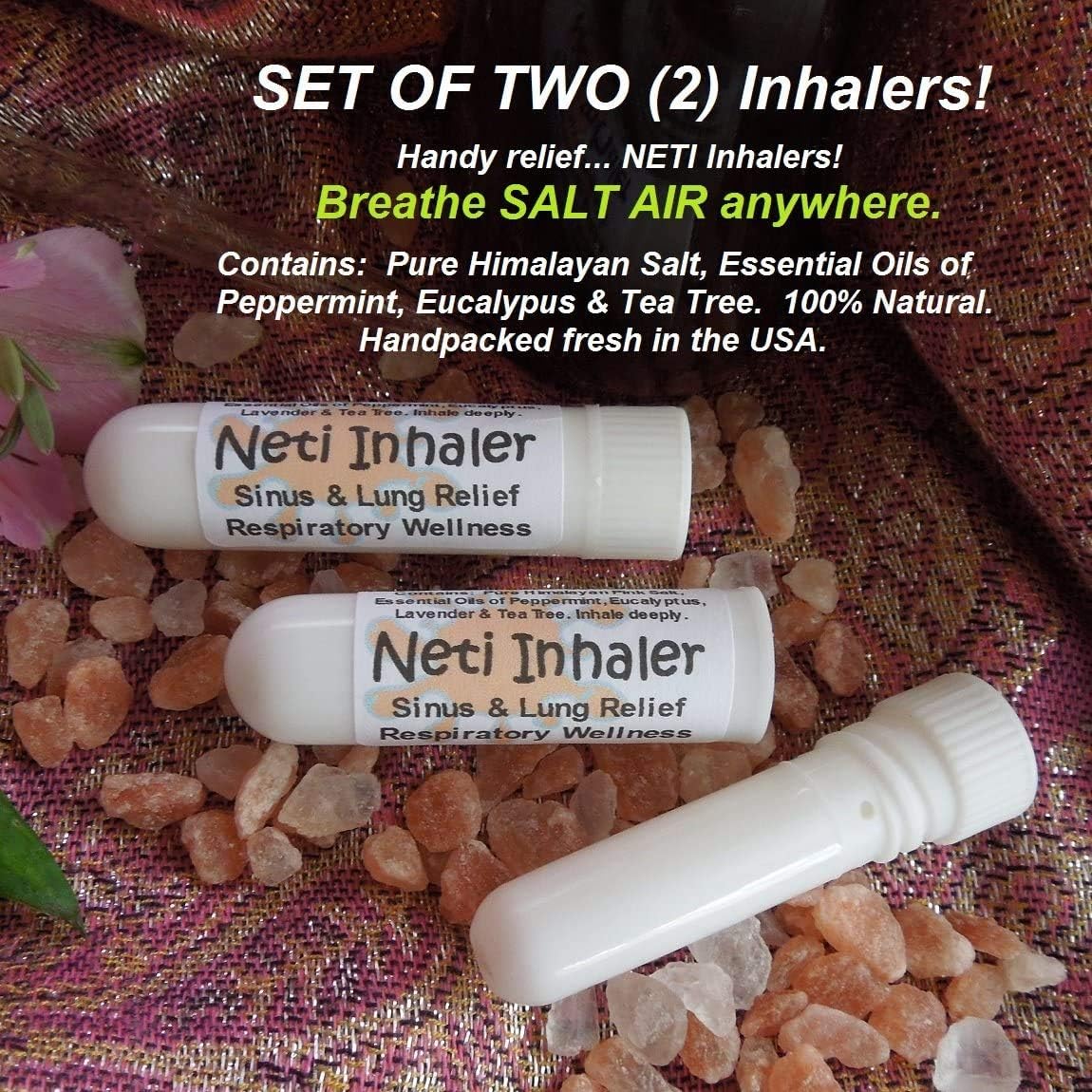 Urban ReLeaf NETI Salt Air Relief INHALERS! Set of Two (2) Sinus & Lung, Himalayan & Botanicals! Respiratory Wellness. Healing Aromatherapy. Energizing! Colds, Asthma, Cough, Bronchitis 100% Natural