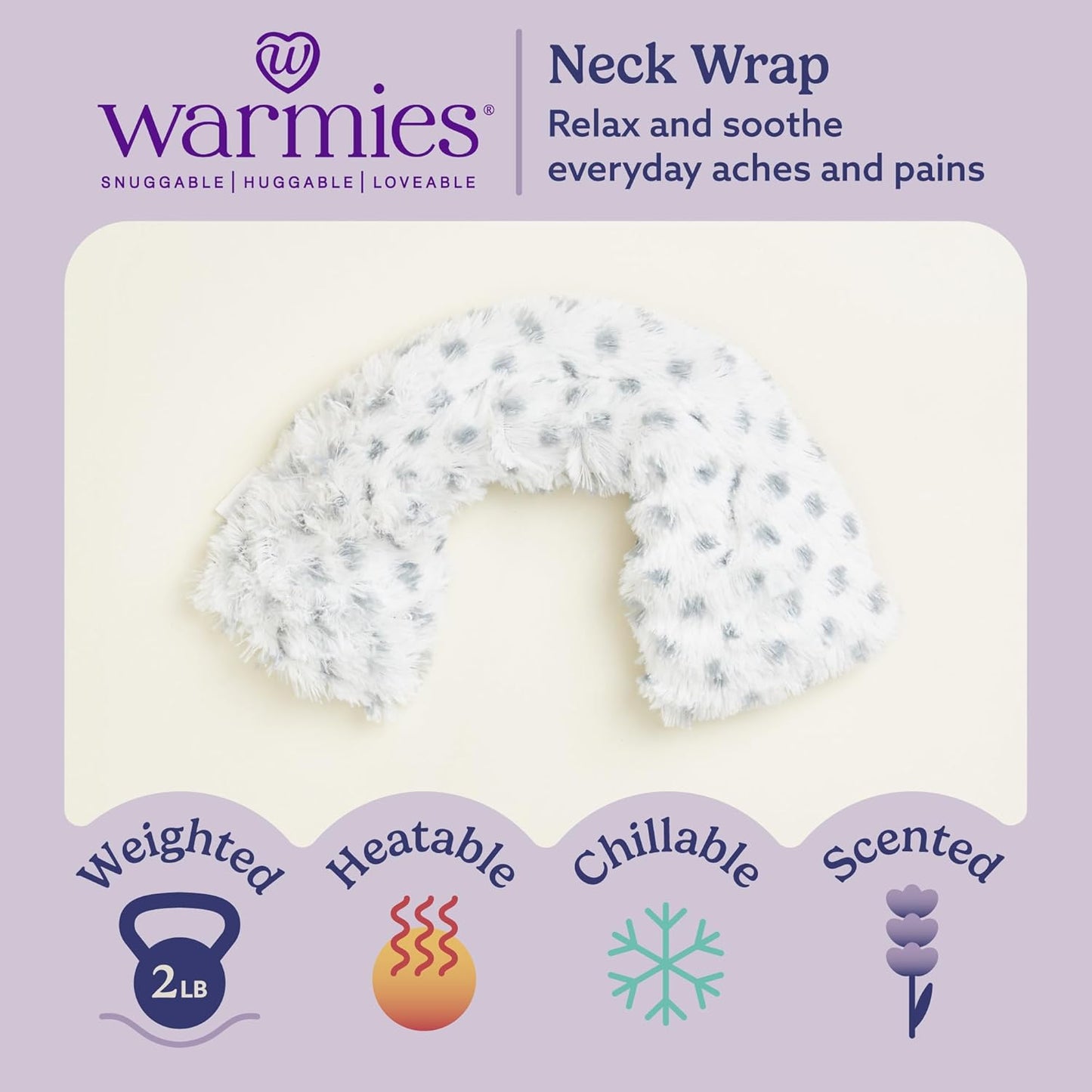 warmies Microwavable Neck & Shoulder Wrap - Heating & Cooling Plush Pad for Calming Relaxation - Weighted & Heated Neck Warmer with Scented Lavender - Microwave Heat Pad for Aches & Pain – Snowy
