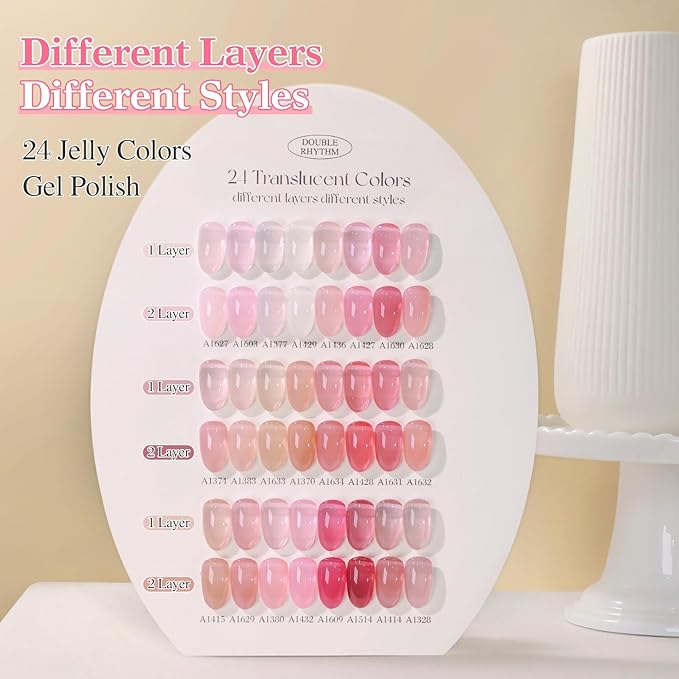 Double Rhythm 28Pcs 0.5Oz Gel Nail Polish Set Same Color Same Bottle Soak Off Gel Polish Kit Nail Art Manicure Salon DIY at Home for Women (Jelly Sheer Clear Collection-T24-8)