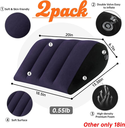 Portable Inflatable Wedge Pillow 2 Pack,Body Positioner for Sleep Support, Large 20in Adjustable Travel Pillow - Lightweight Bed/Leg Support Pillow, Fast Inflation, 2 Pack