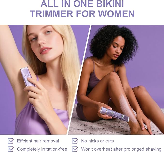 Electric Bikini Trimmer for Women - Dermave Bikini Shaver, Waterproof Dual Head Shaver (Purple)