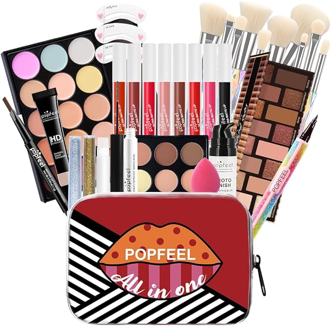 Makeup Kit for Women Full Kit, All in One Makeup Sets for Teens Girls Beginner Gift, Includes Eyeshadow Palette, Liquid Foundation, Concealer, Lip Gloss, Mascara, Powder Puff