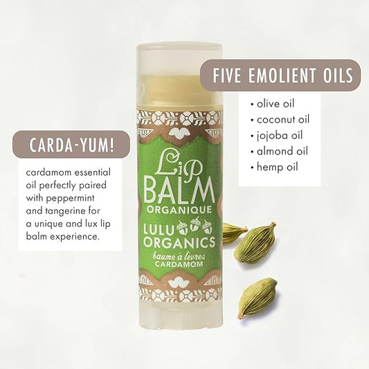 Natural Lip Balm, Nourishing and Moisturizing Premium Lip Care, Handmade Hydrating Lip Balm, Lip Treatment for Dry and Cracked Lips, Repairing and Fragrance Free - Cardamom - 0.15oz