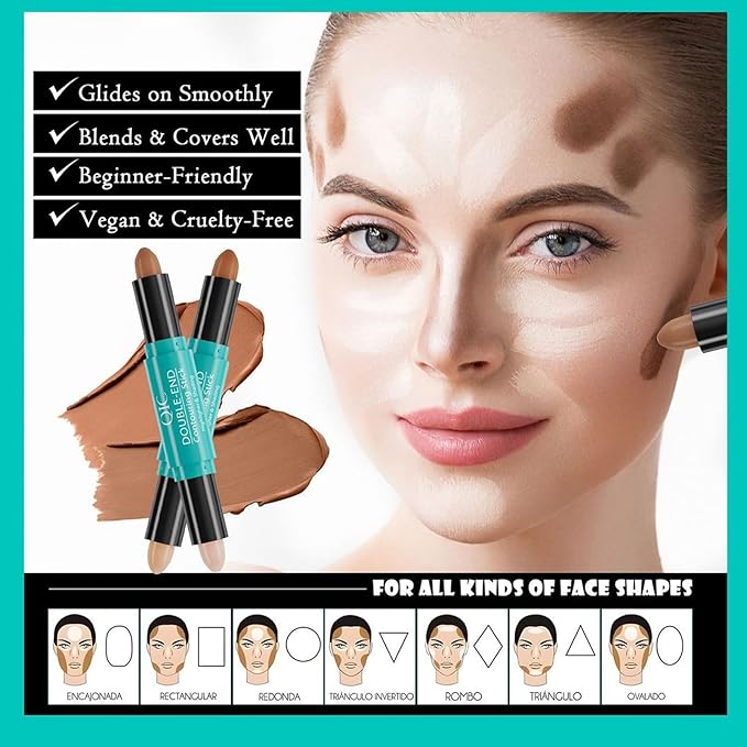 MEICOLY 2-in-1 Highlighter Contour Stick,Cool Toned Contour Stick,Makeup Highlighter Stick,Long Lasting Waterproof Bronzer Contour Pencil,Travel Cream Face Shaping Stick,03