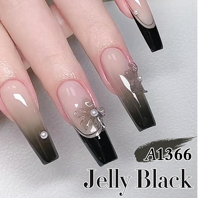 Double Rhythm 0.5Oz Translucent Gel Polish Sheer Neutral Natural Light Milky Same Color Same Bottle 15ML Jelly Gel Polish Nail Art DIY at Home (Black-A1366)