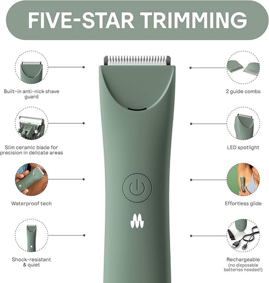 MERIDIAN Slimmer Trimmer – Electric Razor for Women, Bikini Line & Pubic Hair Trimmer, Rechargeable & Waterproof, Painless, Flawless Shave for Sensitive Skin, Gentle, Quiet & Travel-Friendly, Sage