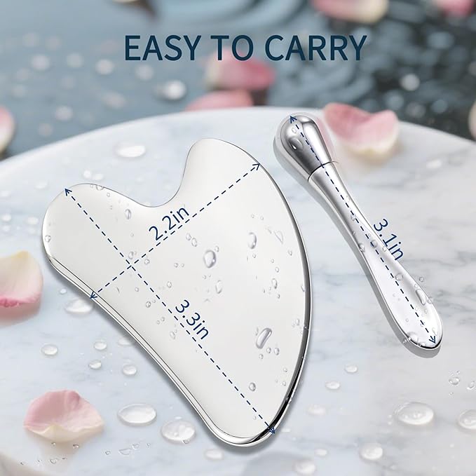Stainless Steel GuaSha & Eye Cream Applicator Facial Tools, Metal Guasha for Face Neck, Eye Massager Tool, Lymphatic Drainage Face Massage Tool, Skin Care Gift