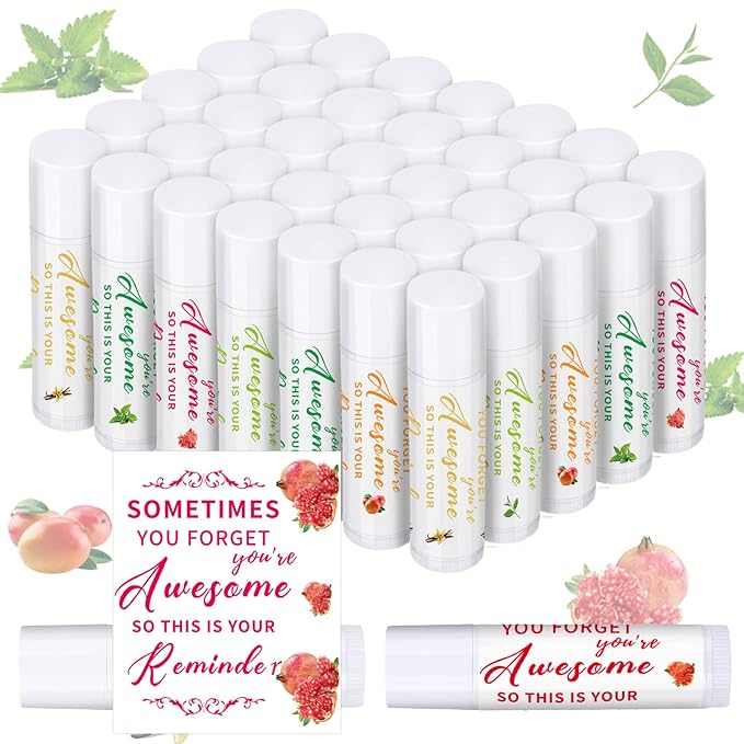 Dunzy 50 Pcs Thank You Gift Lip Balm Bulk Baby Shower Party Favors Bridal Shower Favor Lip Care with Assorted Fruit Flavors Thank You Lipstick for Guest Basket Gift Stuffer (Leaf)