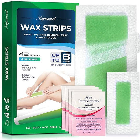 Wax Strips: 42 Waxing Strips - Hair Removal for Body Arms Legs Chest Back - Brazilian Waxing - Waxing Kit for Women Men - 2 Sizes