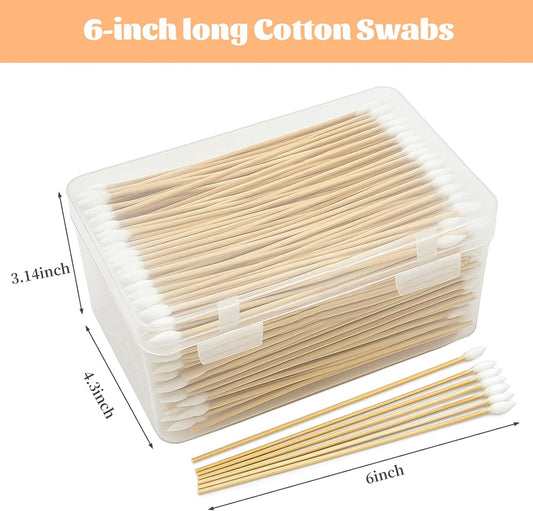 500pcs Pointed Cotton Swabs with Storage Case, 6 inch Precision Gun Cleaning Swabs, Lint Free Bamboo Handle Long Cotton Swabs for Gun Cleaning, Makeup & Electronics