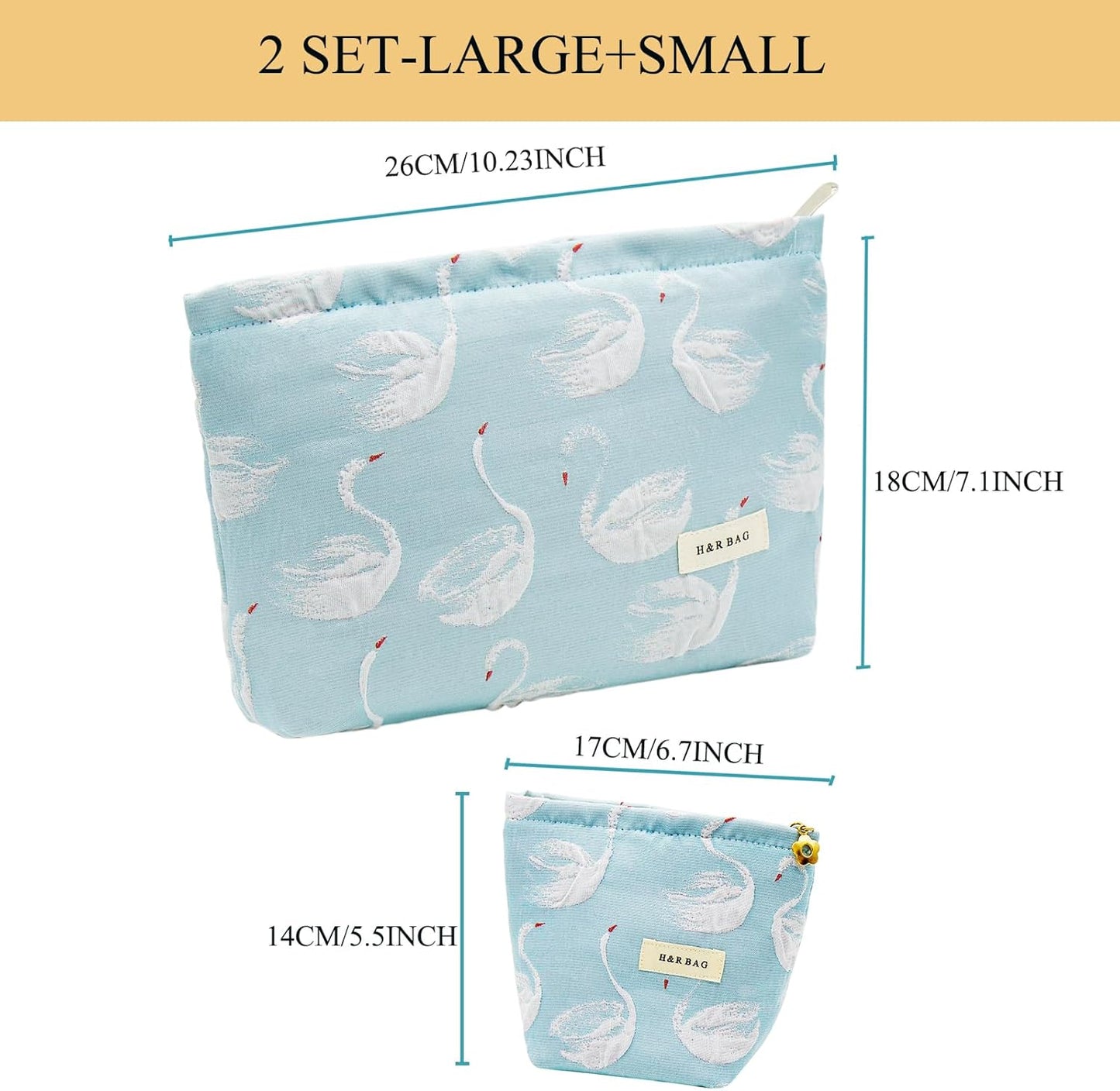2 Pcs Makeup Bags, Large Cosmetic Bag Travel Toiletry Bag Organizer for Women, Embroidery Craft, Floral Makeup Bag Small Cosmetic Pouch Purse with Zipper Gifts for Girls Teen