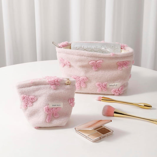 2 Pcs Makeup Bags, Large Cosmetic Bag Travel Toiletry Bag Organizer for Women, Plush Makeup Bag Small Cosmetic Pouch Purse with Zipper Gifts for Girls Teen