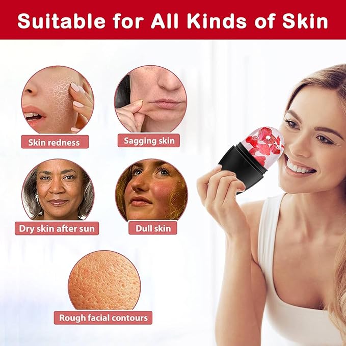 XHJRI Ice Face Roller Massager,Ice Cube Roller for Face, Eyes and Neck Naturally Conditioning and Skin Care,De-Puff Eye Bags,Reduce Migraine Pain,Reusable Massage Silicone Ice Mold (New Black)