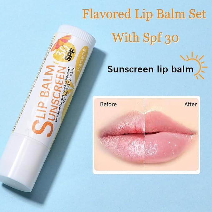 Spf 30 Lip Balm, 3Pcs Sunscreen Lip Balm, Lip Balm With Spf, Flavored Lip Balm, Vitamin E Lip Balm Set, Aloe Vera Hydrating Lip Balm for Women Gilrs