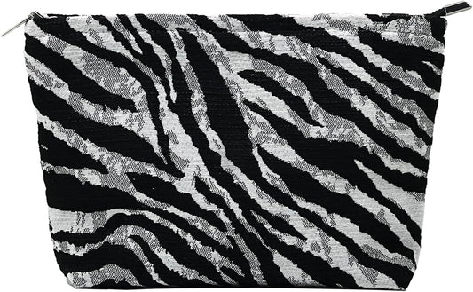 Zebra Print Makeup Bag for Women,Travel Make up Bag with Zipper Lining, Canvas Makeup Pouch for Purse, Cosmetic Pouch for Toiletry, Cosmetic, Sunscreen, Hygiene, Skincare, SPF, Medicine, Sunblock