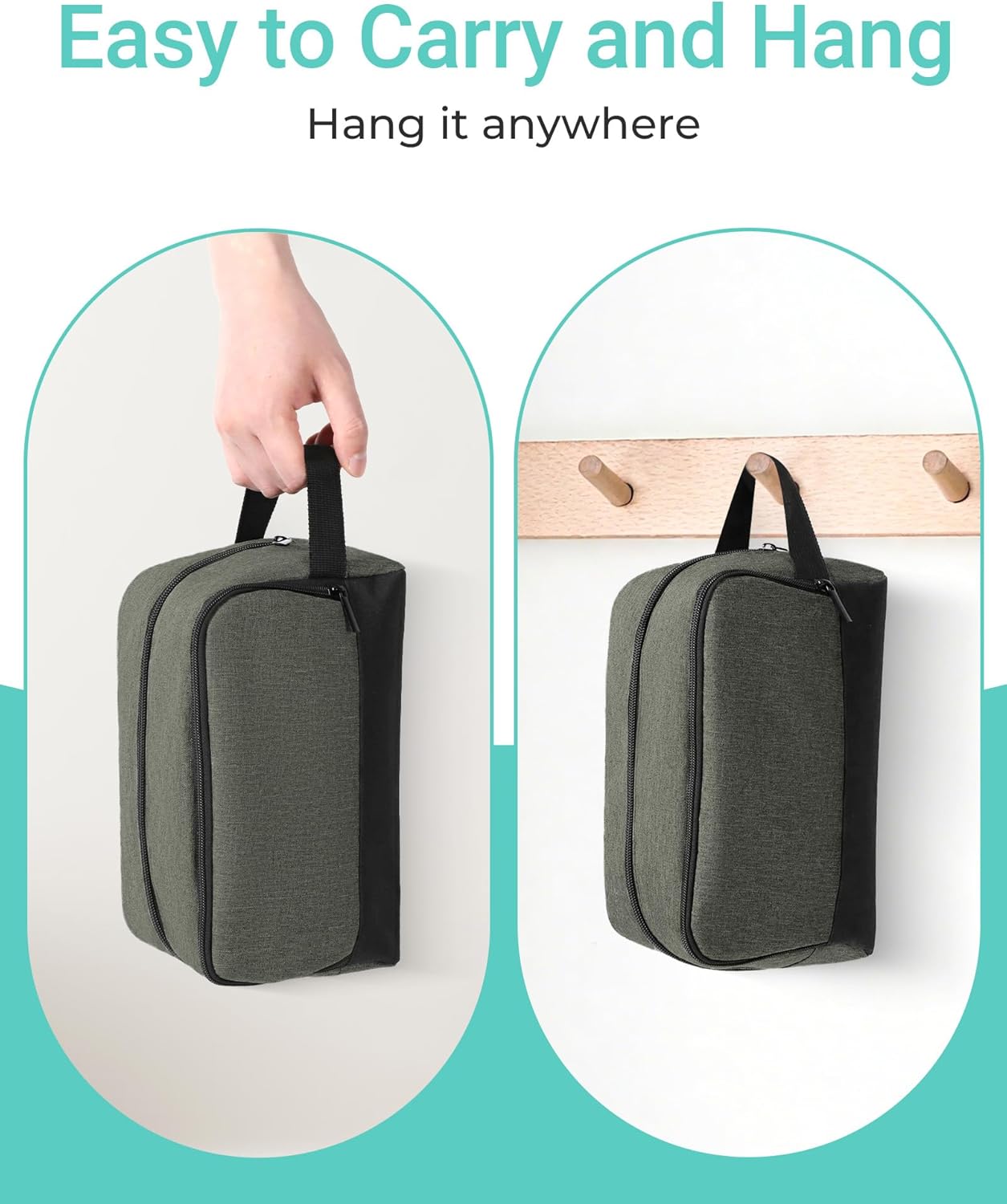 Elviros Travel Toiletry Bag for Men Hanging Dopp Kit Shaving Bag Toiletries Organizer Small Tool Medicine Hygiene Bag for Traveling Pouch (Ash Green)