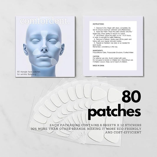 Smoothing Triangle Wrinkle Patches Set - 80 Facial Tapes for Targeted Fine Line & Crease Flattening - Forehead, Crow’s Feet, Frown Lines Overnight Repair