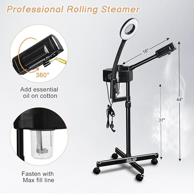 Winado 2 in 1 Professional Facial Steamer with 5X Magnification Lamp & Touch Screen, Esthetician Steamer Humidifier Face Spa Mist Steam for Home Beauty Salon, Personal Skin Care Deep Cleaning, Black