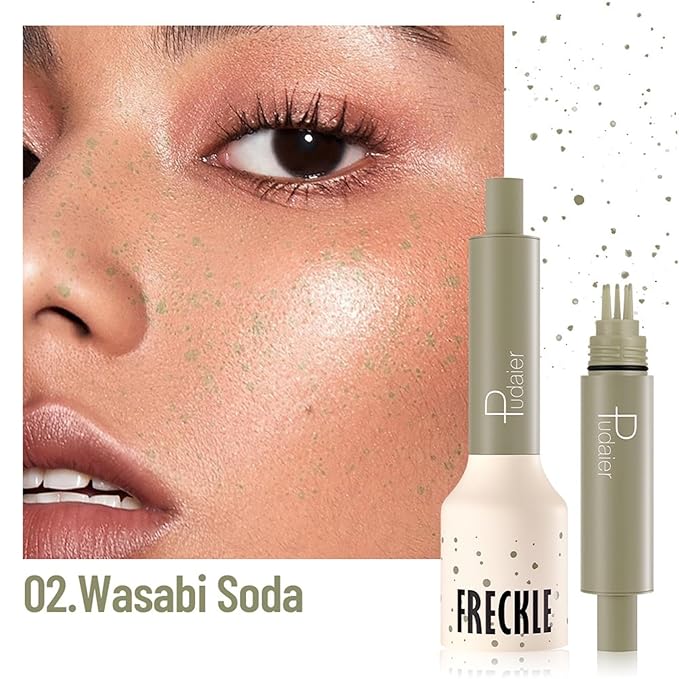 Freckle Stamp,Faux Freckle Stamp,Quick Dry Fake Freckles Pen,Waterproof Long Lasting Natural Vivid Faux Freckles Pen,Get Sun-Kissed Stars Makeup in One Press,5-Dot Design,02.Wasabi Soda.