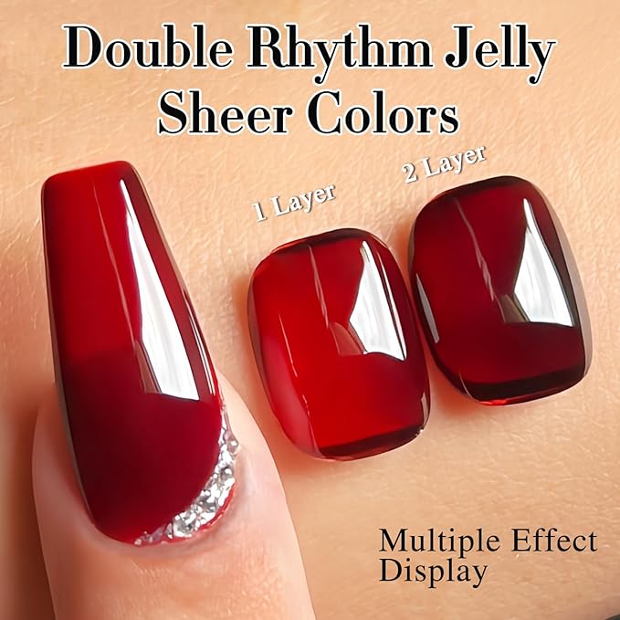 Double Rhythm 0.5Oz Jelly Gel Polish Translucent Sheer Neutral Natural Light Milky Same Color Same Bottle 15ML Nail Art DIY at Home (Blood Red-A1371)