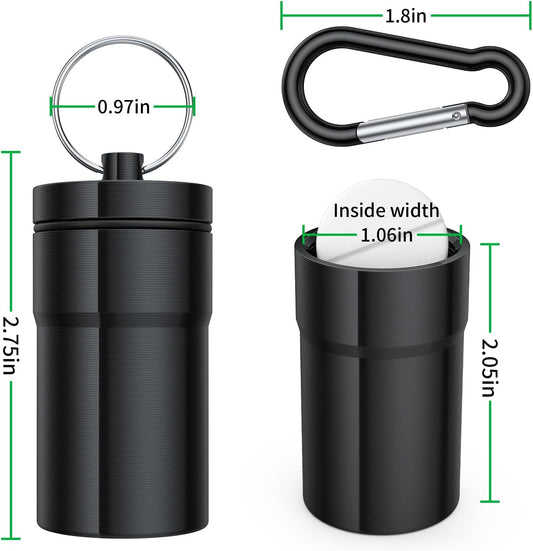 Portable Pill Case Keychain (2 Pack), Waterproof Aluminum Pill Box for Round Glucose Tablets & Critical Medicine, Small Pill Holder Travel Pill Container Bottle with Carabiners