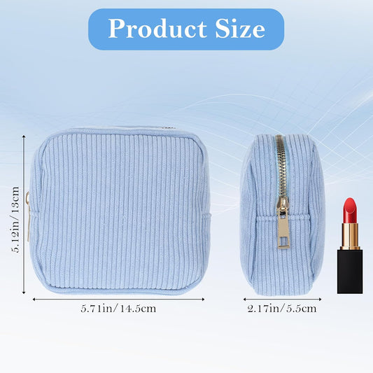 Period Bag for Teen Girls, Sanitary Napkin Storage Bag, Menstrual Bags, Corduroy Tampon Holder, Makeup Pouch with Zipper, Portable First Period Pouch (Sky Blue)