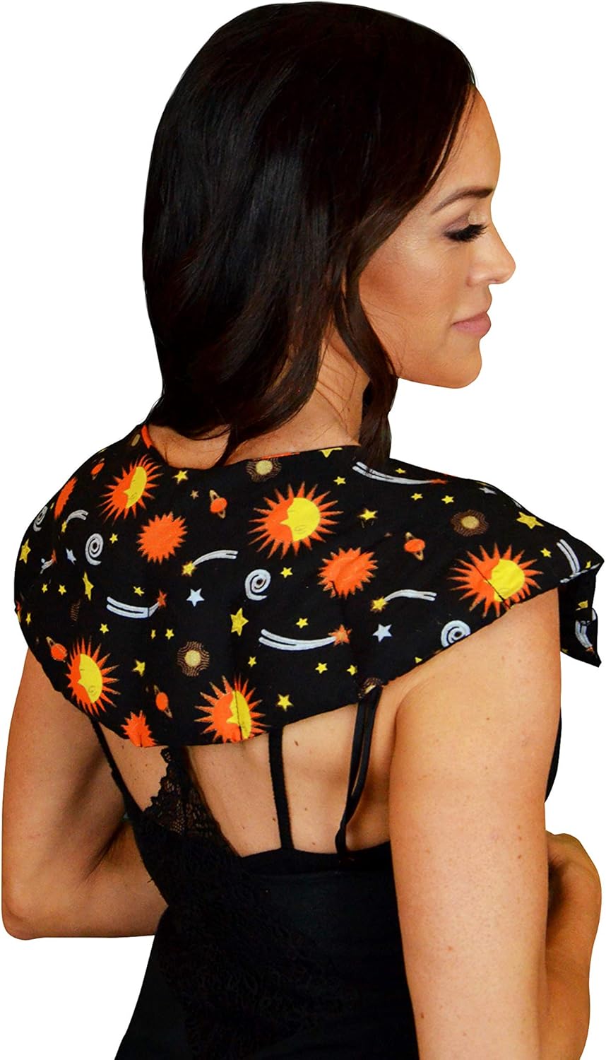 Nature's Approach Herbal Neck Wrap Microwavable Shoulder Wrap Cotton Organic Heating Pad - Cold Therapy Pain Relief for Muscle Tension Stress Reduction (Shoulder Wrap Celestial Black)