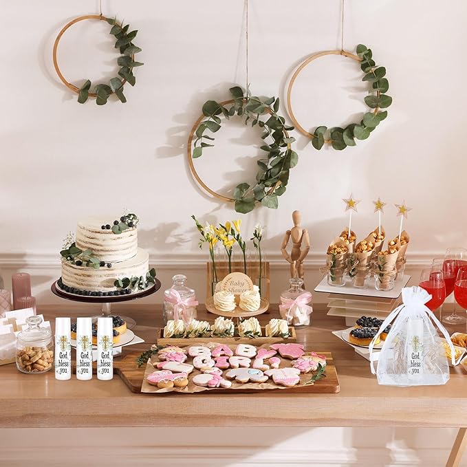 Demissle 50 Pcs Baby Shower Lip Balm Gift Set with 100 Pcs Organza Bags Baby Shower Party Favor for Guest Thank You Tag Rope Baby Shower Party Decoration Gender Reveal Souvenirs (God Bless You)