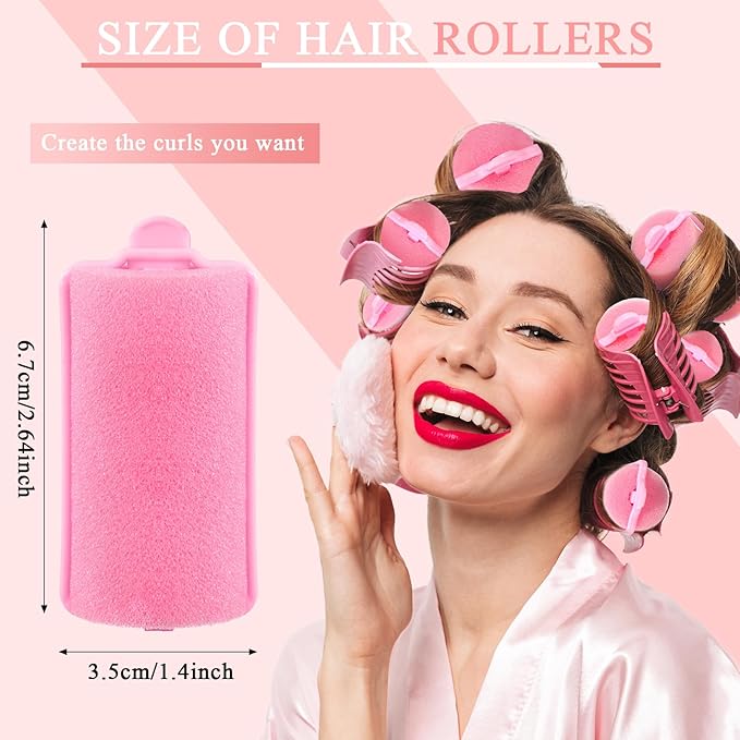 Geyoga 18 Pieces Sponge Hair Rollers Large Soft Foam Hair Styling Curlers Large Size Hairdressing Curlers for Women(1.4 x 2.6 Inches,Pink)