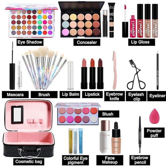 Makeup Kit For Women Full Kit,All-in-one Makeup Holiday Gift Set Include Concealer Eyeshadow Face Powder Palette Lipstick Blush - Make Up Kits For Adult Professional And Beginner With Carry Travel Bag