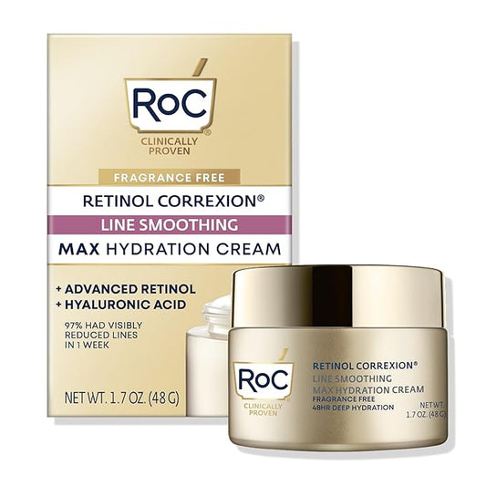 RoC Retinol Correxion Max Hydration Anti-Aging Daily Face Moisturizer with Hyaluronic Acid, Fragrance-Free, Oil Free Skin Care, 1.7 Ounces (Packaging May Vary)