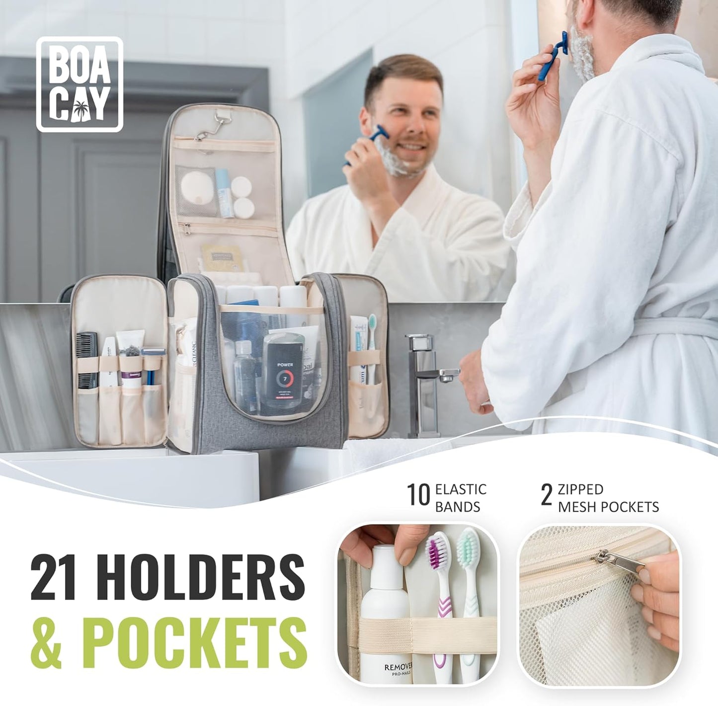 BOACAY Extra Large Hanging Travel Toiletry Bag for Women and Men, Makeup Bag, Bathroom & Shower Organizer Kit for Accessories, Cosmetics, Essentials