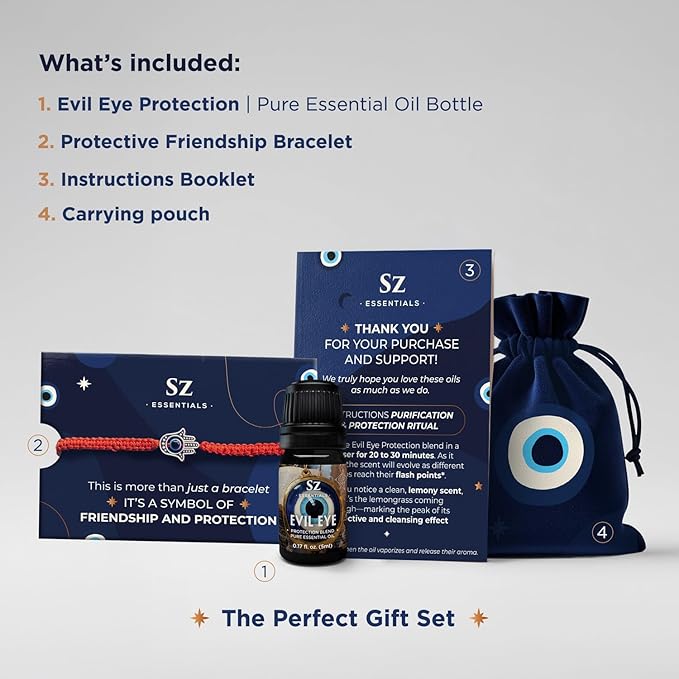 Evil Eye Protection Pure Essential Oil Blend - All-Natural Oils for Spells, Cleansing, Amulets & Rituals - Safeguard Against Negativity Evil & Harm -Therapeutic Grade & Vegan (5ml)