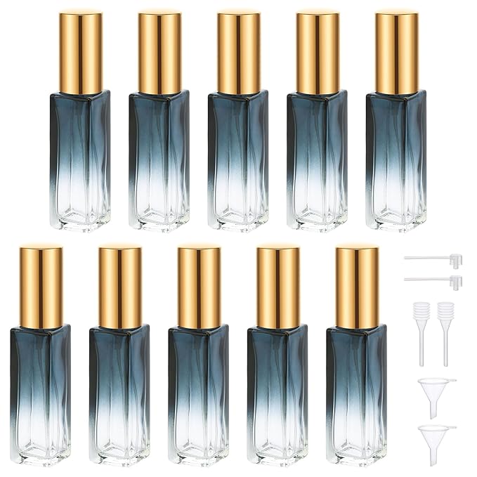 Segbeauty 10ML Perfume Bottles Empty, Set of 10 Mini Travel Refillable, Glass Spray Bottle Atomizer Portable Leak-proof Sprayer for Dispensing Fragrance Toiletries Cosmetic, Gradient Blue-gold