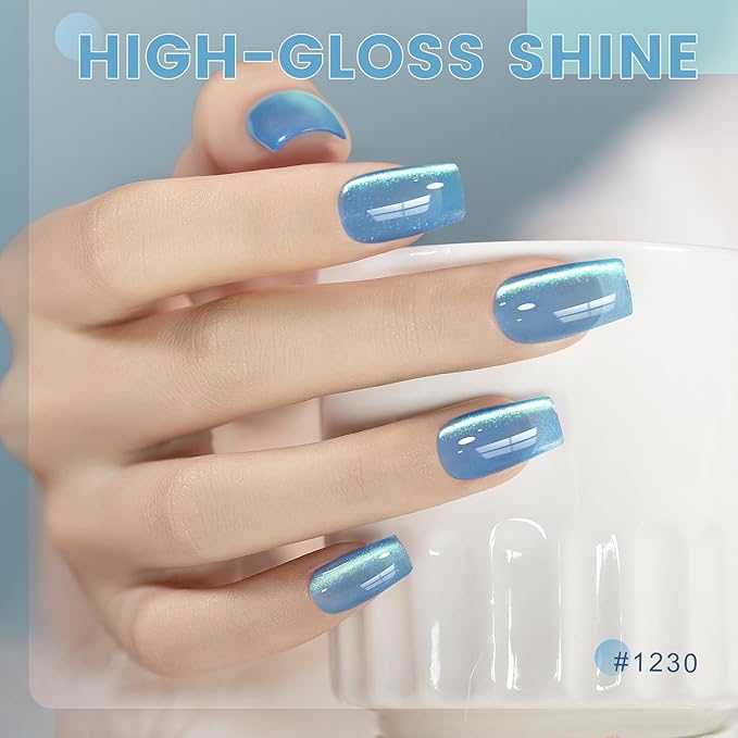 RARJSM Green Cat Eye Gel Nail Polish Set 6pcs Reflective Sparkly Diamond Glitter Nude Pink Blue Purple Clear Glass Cateye Gelpolish with Magnet Stick 7.5ml Curing Requires Soak Off for Home Salon