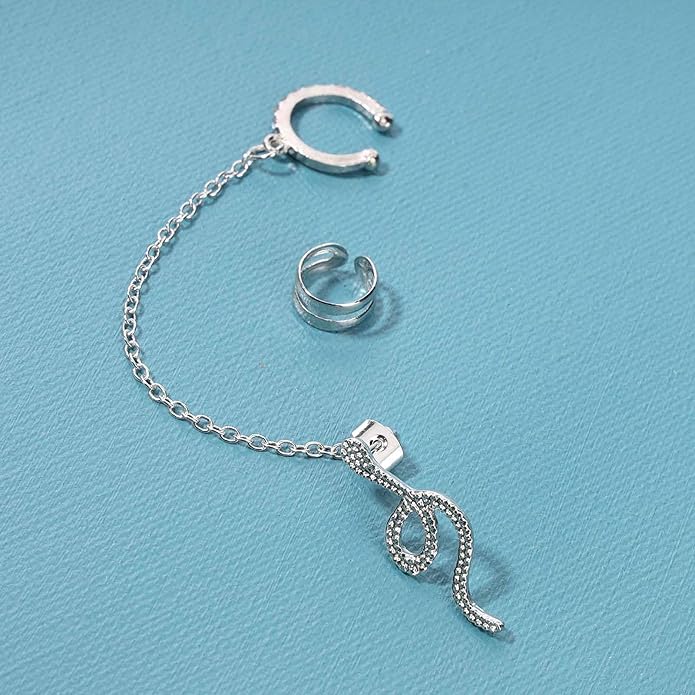 Punk Snake Cuff Chain Earrings Gold Serpent Cartilage Earrings Snake Ear Wrap Earrings Gothic Snake Helix Chain Earrings Gold Long Chain Earrings Jewelry for Women and Girls