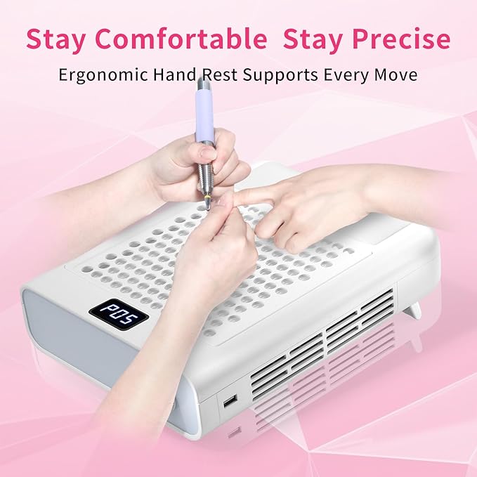 Missshine Dust Collector with Armrest – Professional 5-Speed Low Noise Vacuum Fan for Nail Techs – Powerful Suction with 10 Filter Papers for Salon & Home Use